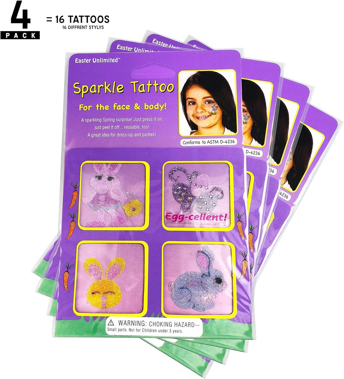 Easter Glitter Sparkle Design Tattoos, pack of 16 by Easter Unlimited